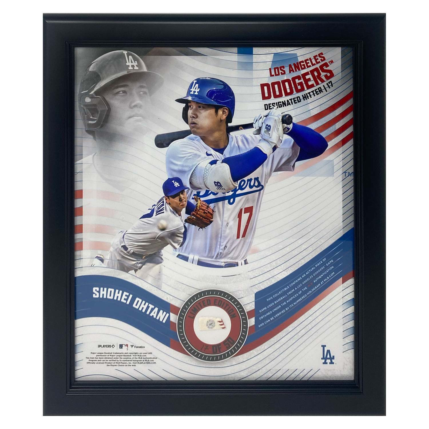Shohei Ohtani Dodgers Framed 15" x 17" Game Used Baseball Collage LE 17/50