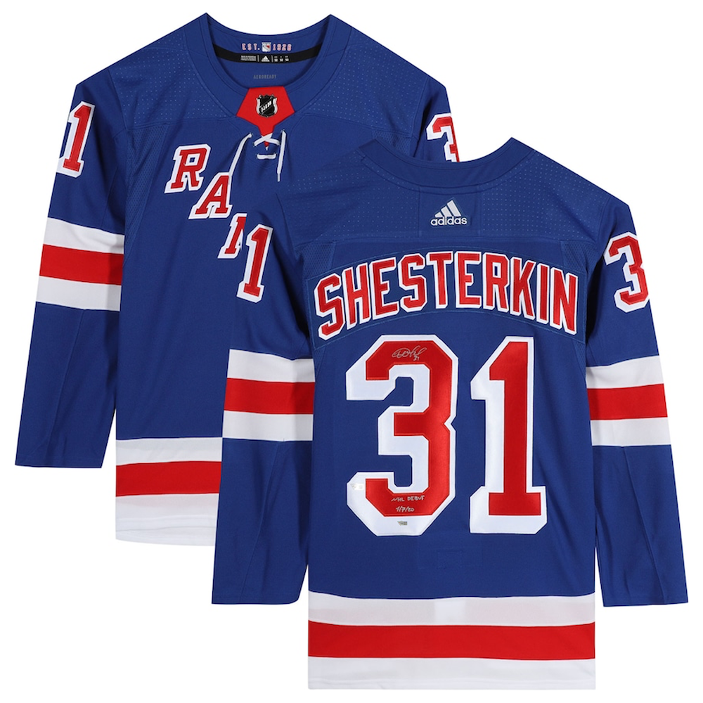 IGOR SHESTERKIN Autographed "NHL Debut 1/7/20" New York Rangers Authentic Jersey FANATICS