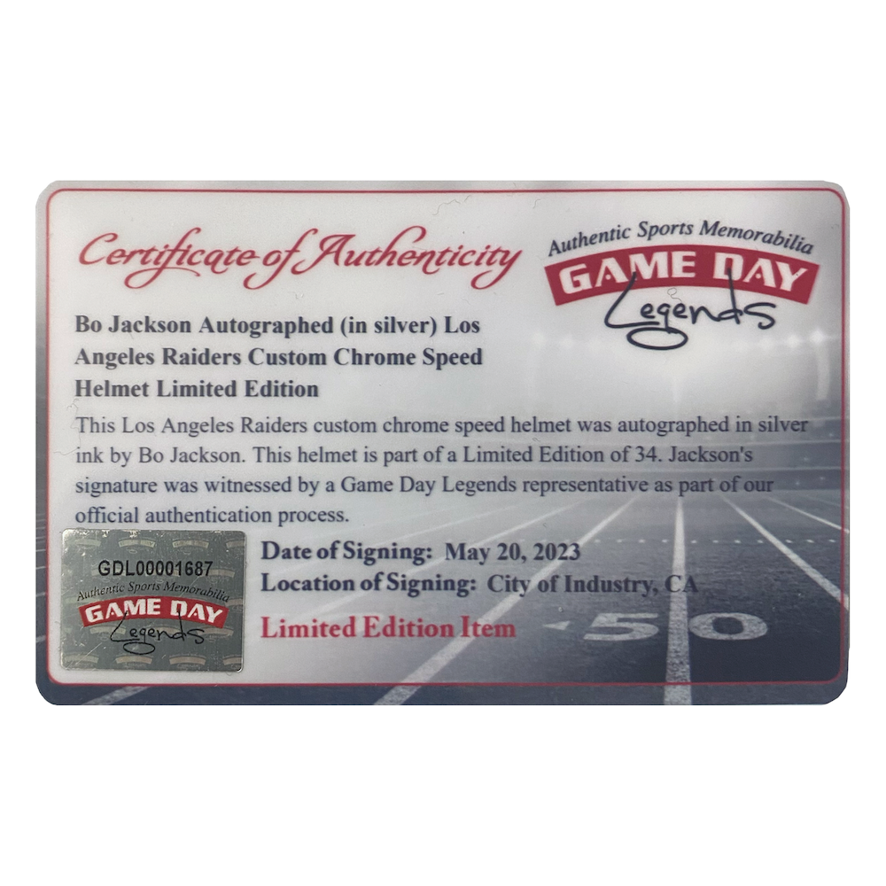 Bo Jackson Autographed Raiders Chrome Speed Authentic Helmet Beckett / GDL LE 34
