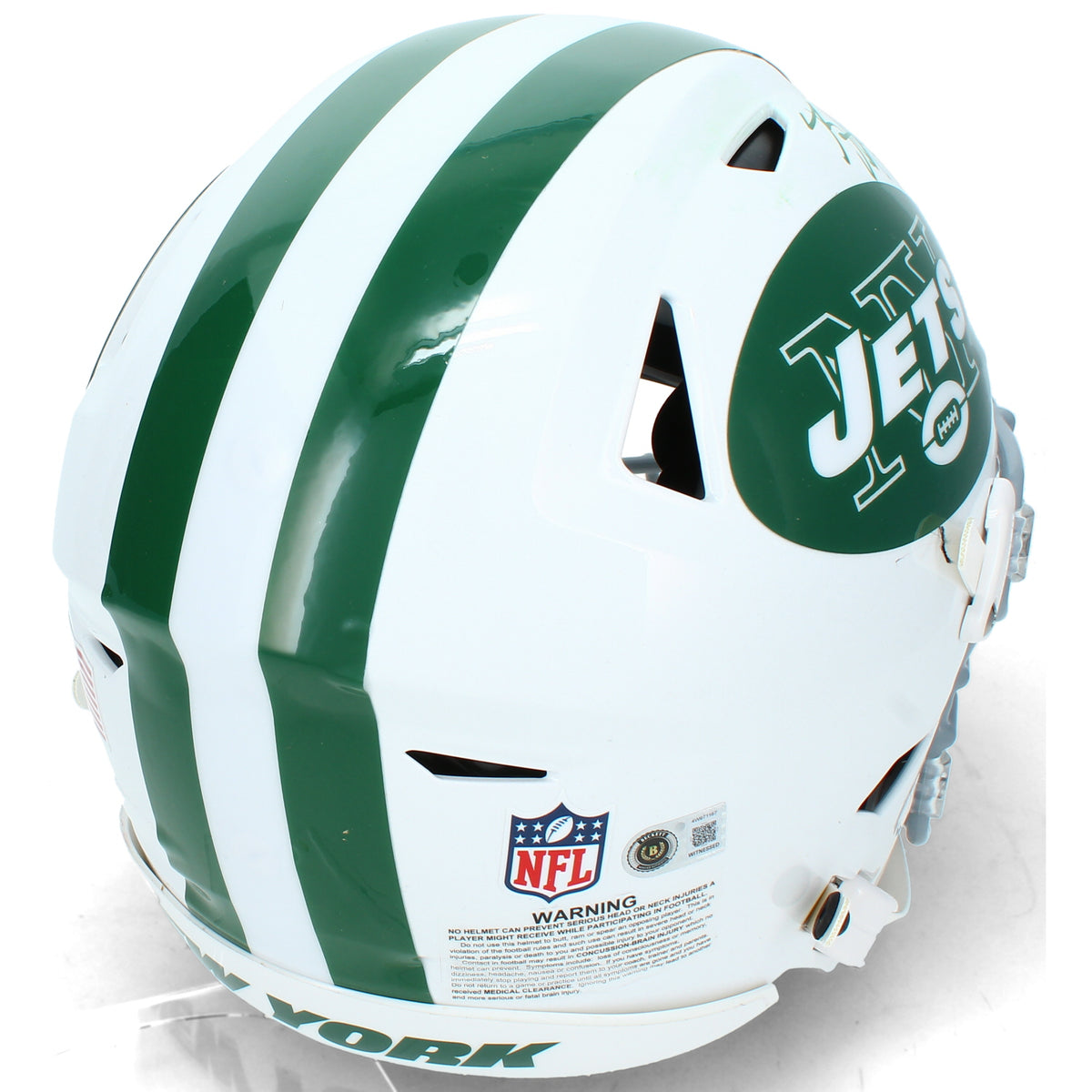 Breece Hall Autographed New York Jets White 2024 Alternate Onfield Classic Speedflex Authentic Helmet Beckett