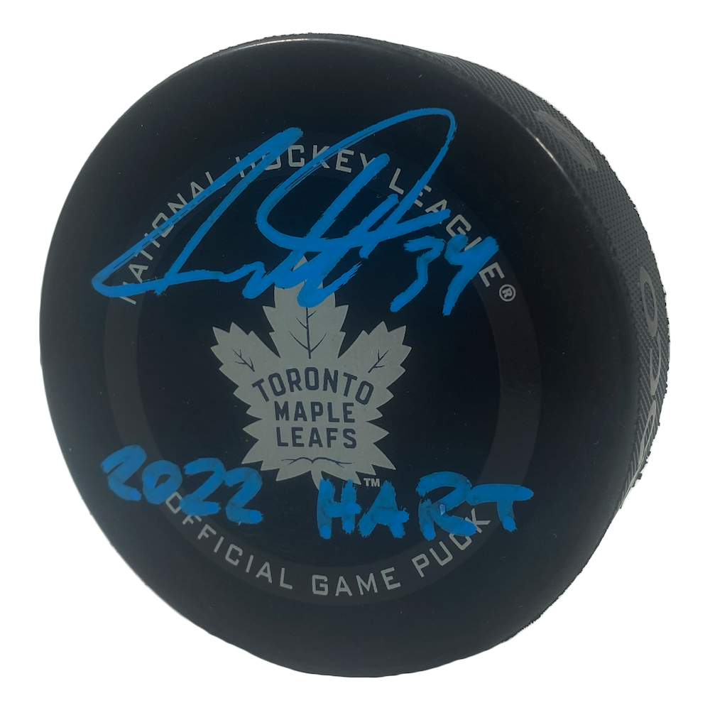 AUSTON MATTHEWS Autographed "2022 HART" Maple Leafs Official Puck FANATICS