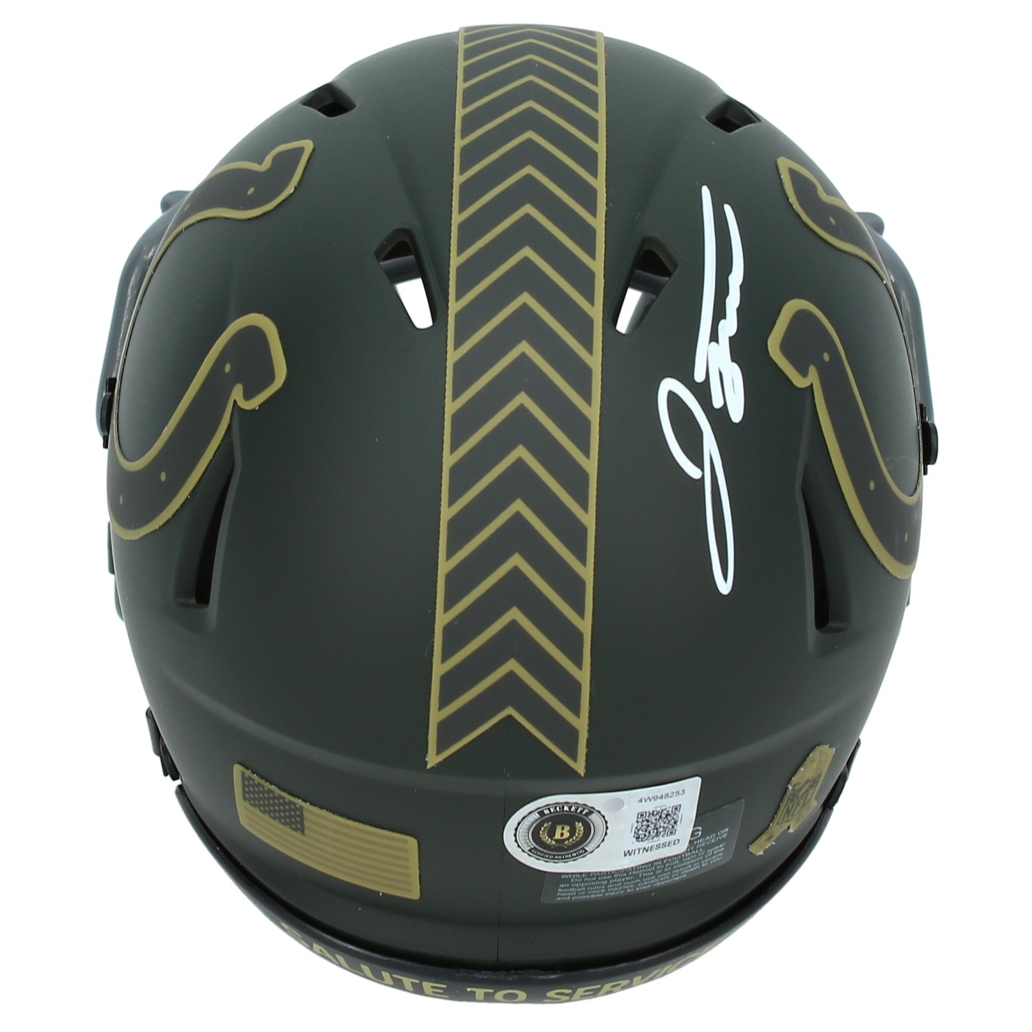 Jonathan Taylor Autographed Indianapolis Colts 2025 Salute to Service Speed Mini Helmet Beckett