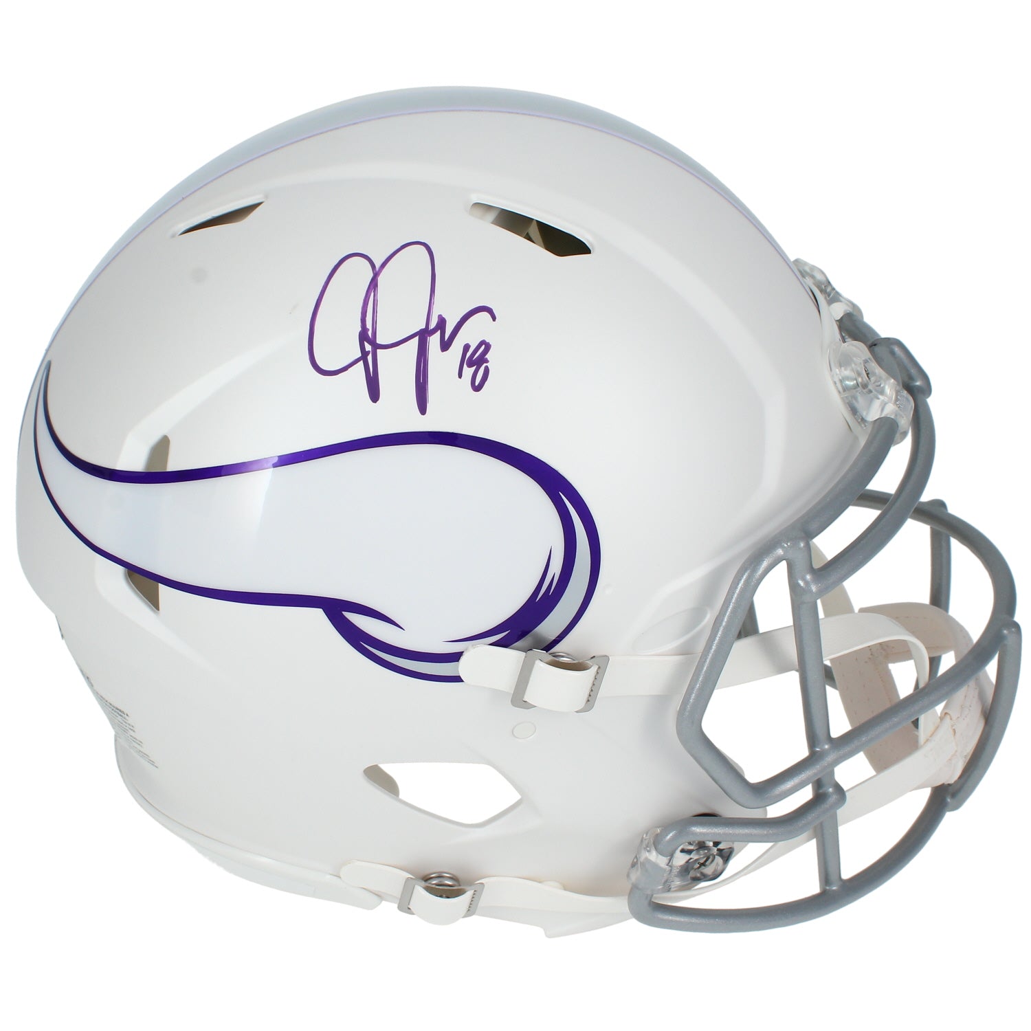 Justin Jefferson Autographed Minnesota Vikings White 2024 Alternate Speed Authentic Helmet Beckett