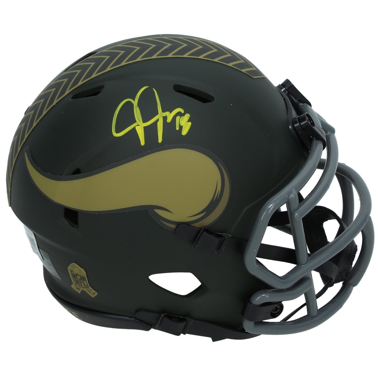 Justin Jefferson Autographed Minnesota Vikings 2025 Salute to Service Speed Mini Helmet Beckett