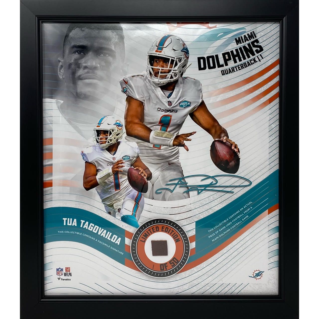 TUA TAGOVAILOA Miami Dolphins Framed 15 x 17 Game Used Football Collage LE 1/50