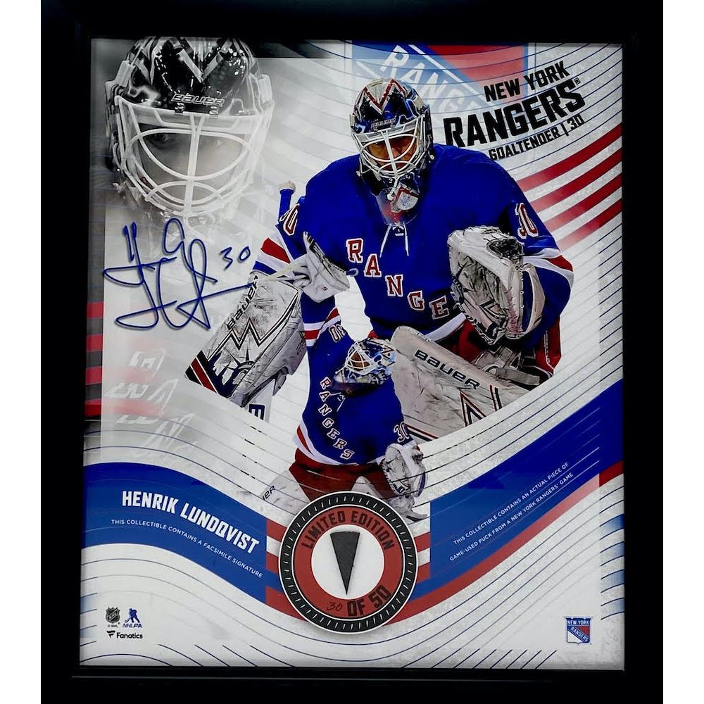 HENRIK LUNDQVIST New York Rangers Framed 15 x 17 Game Used Puck Collage LE 30/50