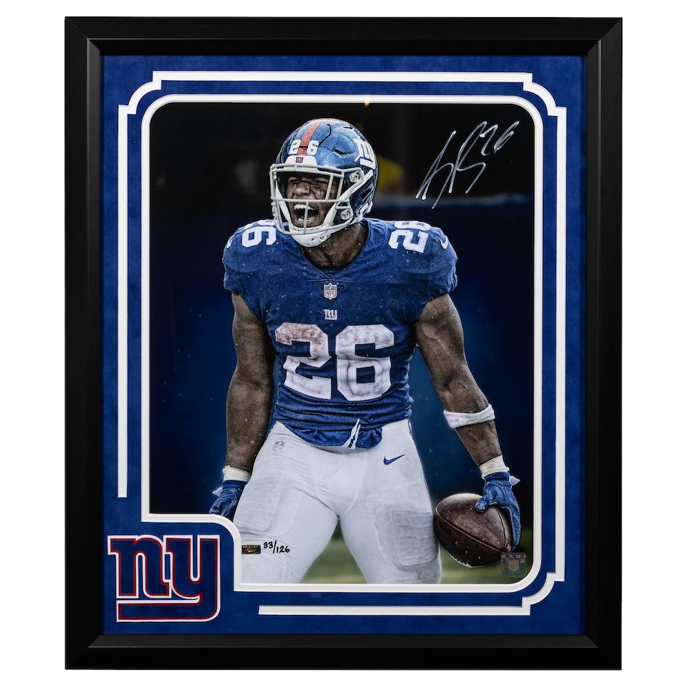 SAQUON BARKLEY Autographed Giants "Intensity" 16 x 20 Framed Photo PANINI LE 126