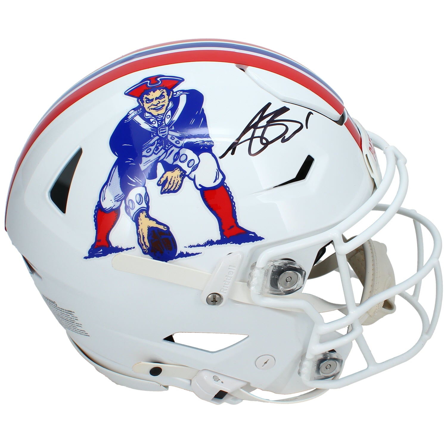 A.J. Brown Autographed New England Patriots 1982-89 Throwback Speedflex Authentic Helmet Beckett