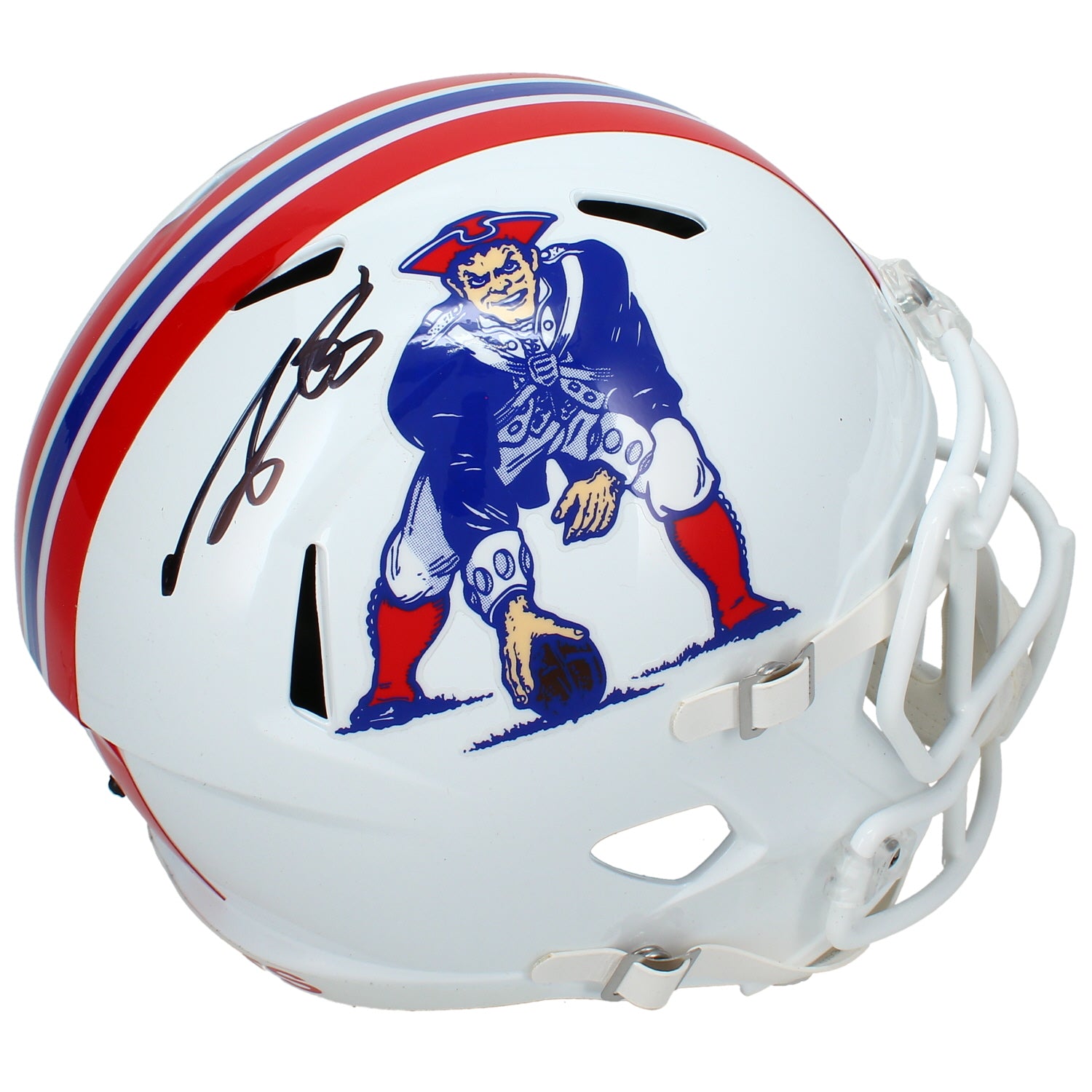 A.J. Brown Autographed New England Patriots 1982-89 Throwback Speed Full Size Helmet Beckett