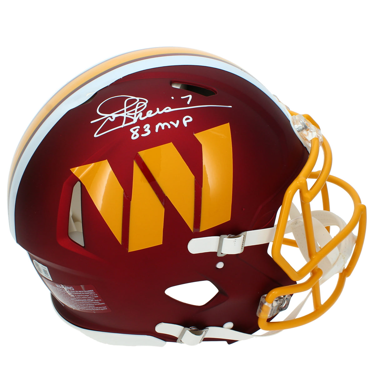 Joe Theismann Autographed/Inscribed "83 MVP" Washington Commanders Maroon 2025 Alternate Speed Authentic Helmet Beckett