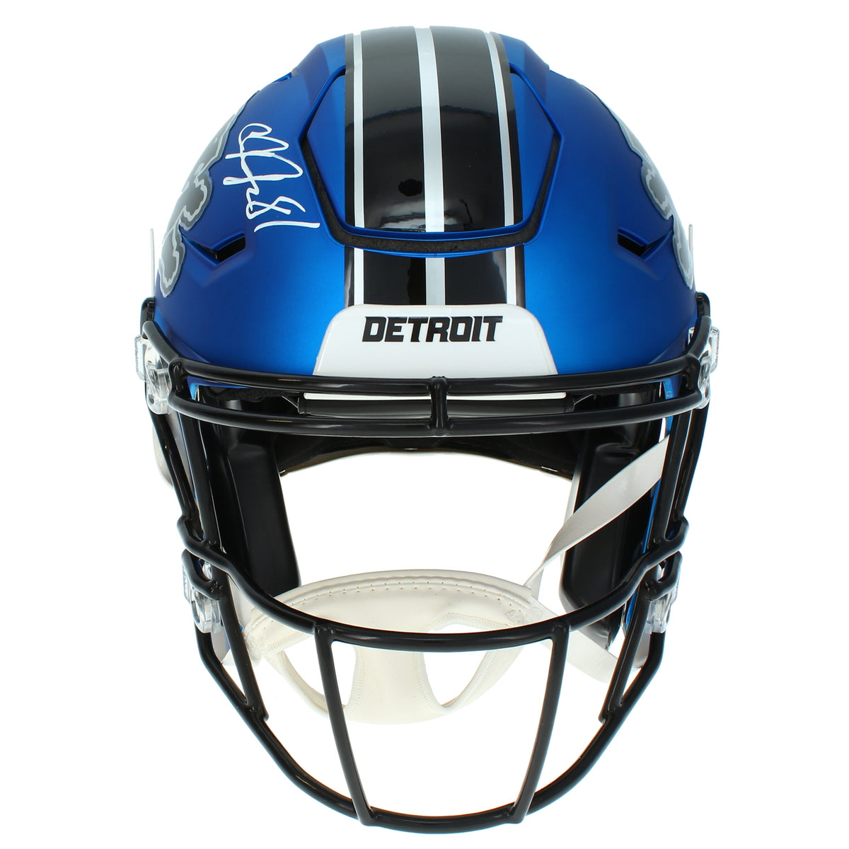 Calvin Johnson Autographed Detroit Lions Blue 2024 Alternate Speedflex Authentic Helmet Beckett Witnessed