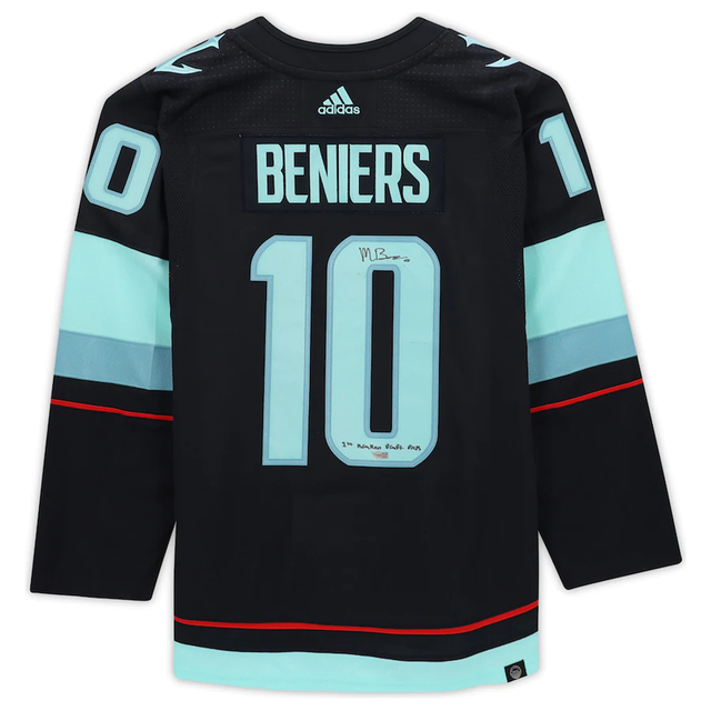 MATT BENIERS Autographed Seattle Kraken "1st Kraken Draft Pick" Authentic Navy Jersey FANATICS