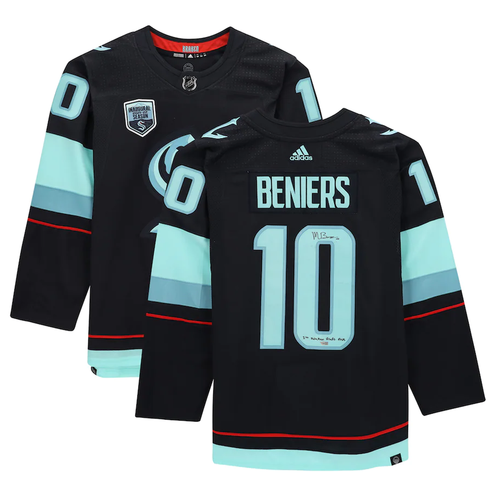 MATT BENIERS Autographed Seattle Kraken "1st Kraken Draft Pick" Authentic Navy Jersey FANATICS