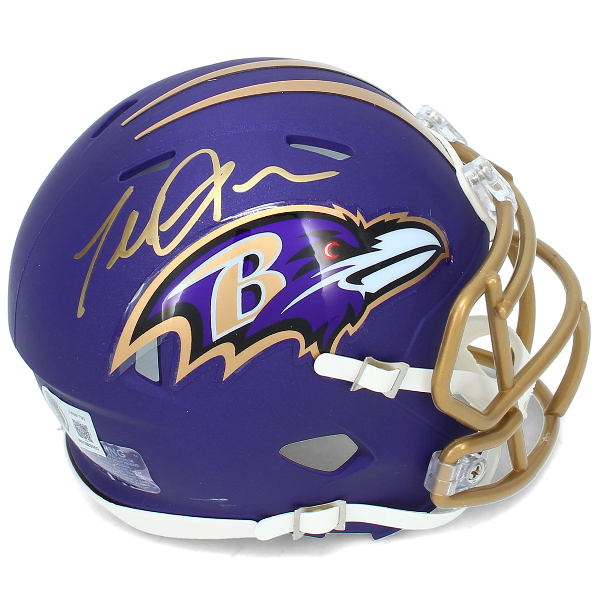 Terrell Suggs Autographed Baltimore Ravens Purple 2026 Alternate Speed Mini Helmet Beckett