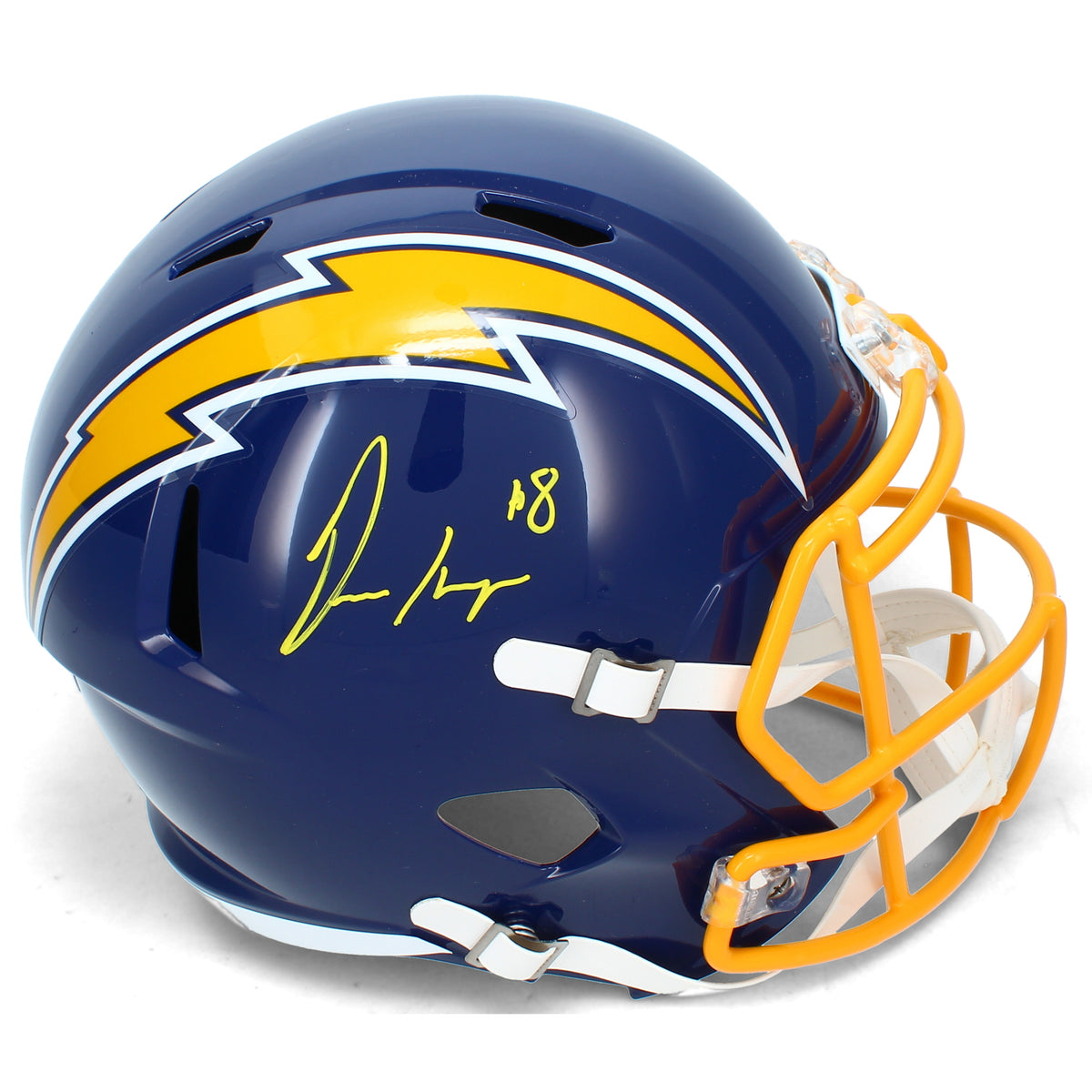 Omarion Hampton Autographed Los Angeles Chargers 1974-87 Throwback Speed Full Size Helmet Beckett