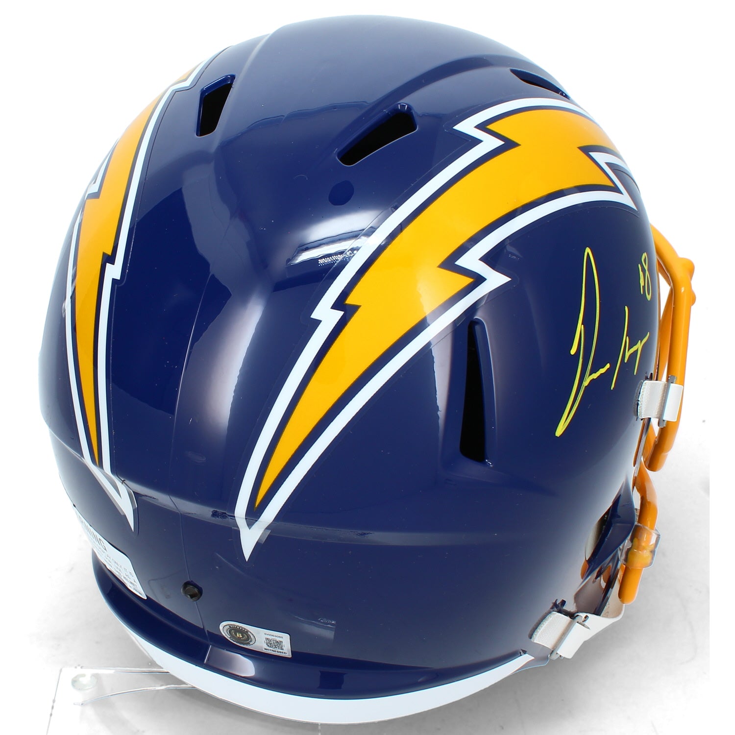 Omarion Hampton Autographed Los Angeles Chargers 1974-87 Throwback Speed Full Size Helmet Beckett