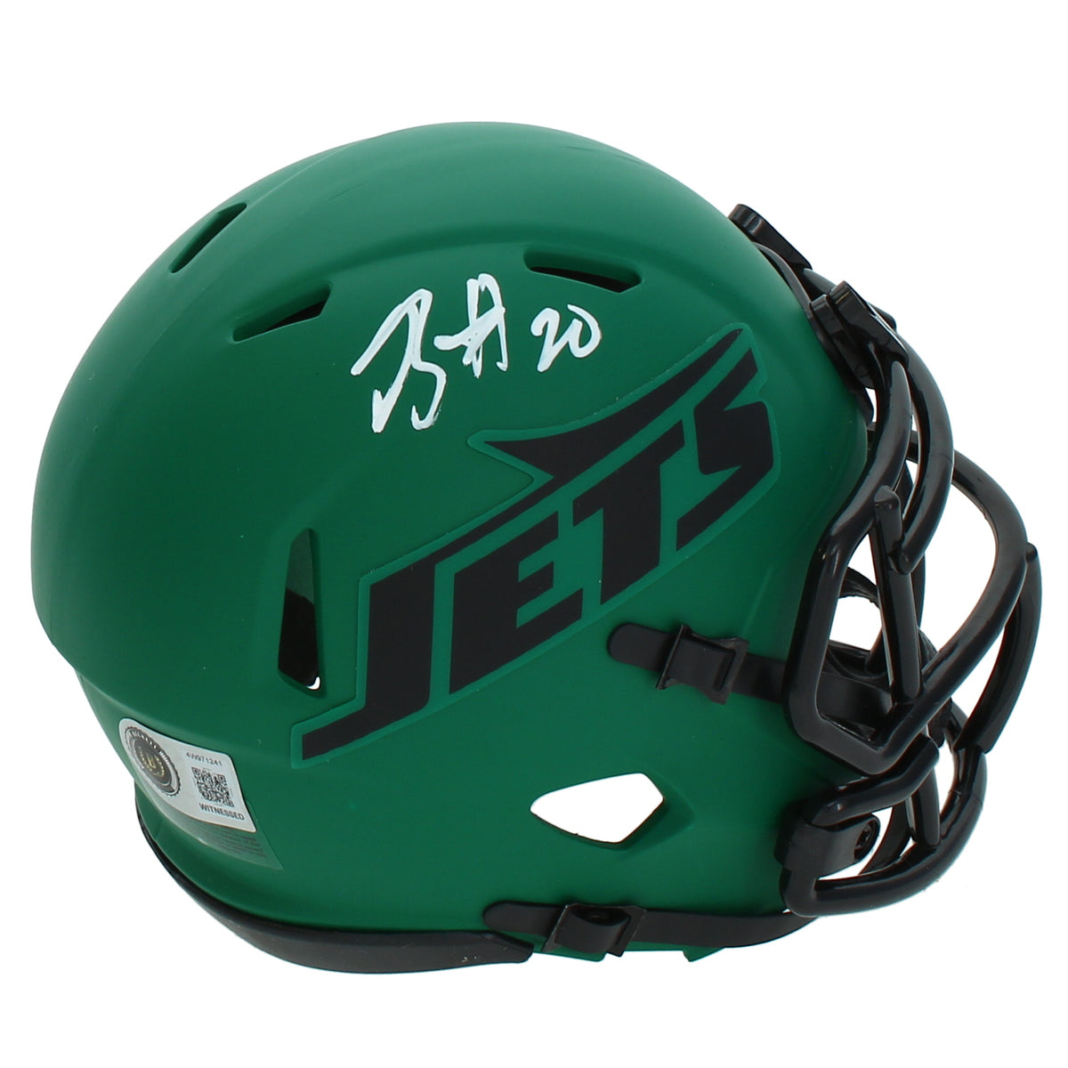 Breece Hall Autographed New York Jets RAVE Speed Mini Helmet Beckett Witnessed