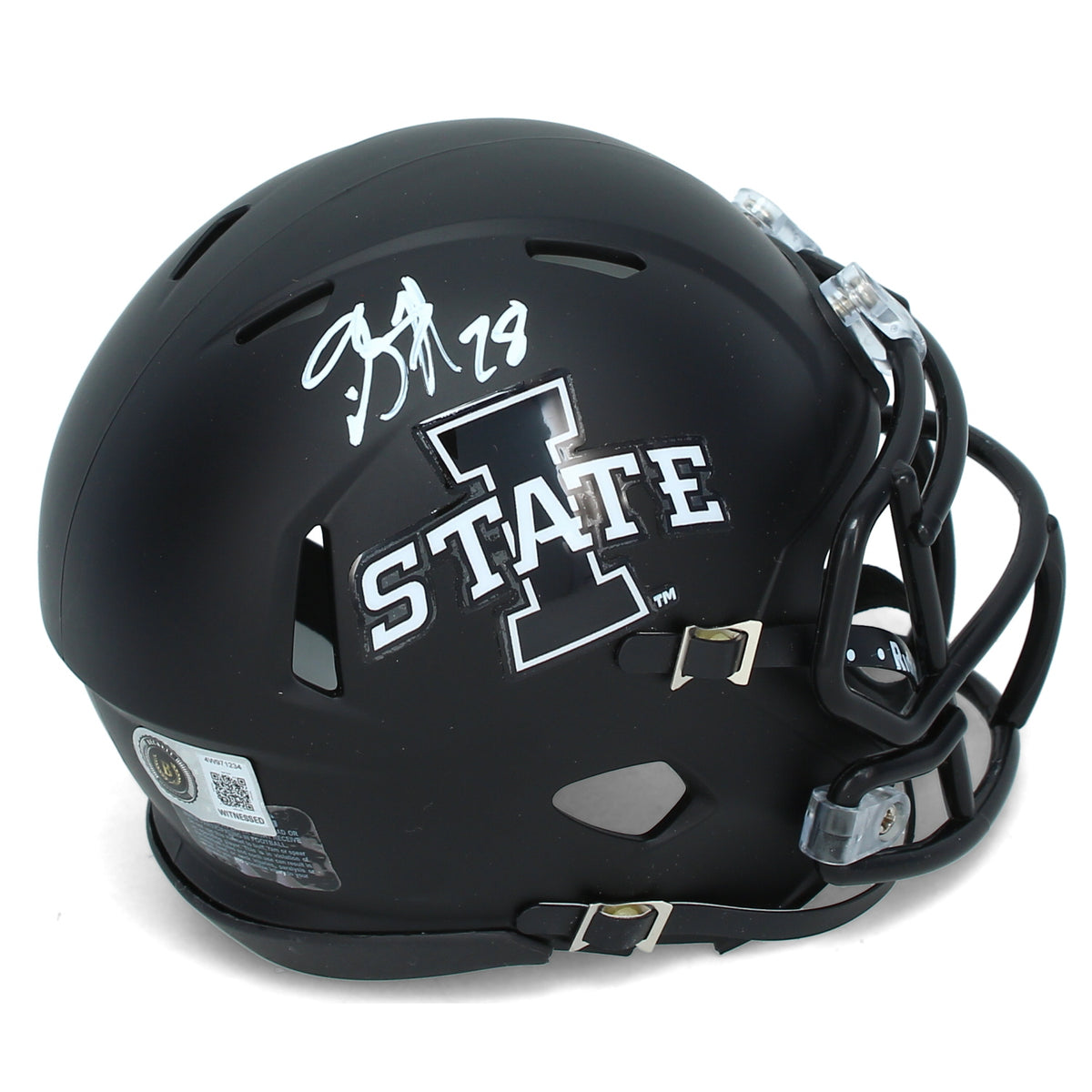 Breece Hall Autographed Iowa State Cyclones Satin Black Alternate Speed Mini Helmet Beckett