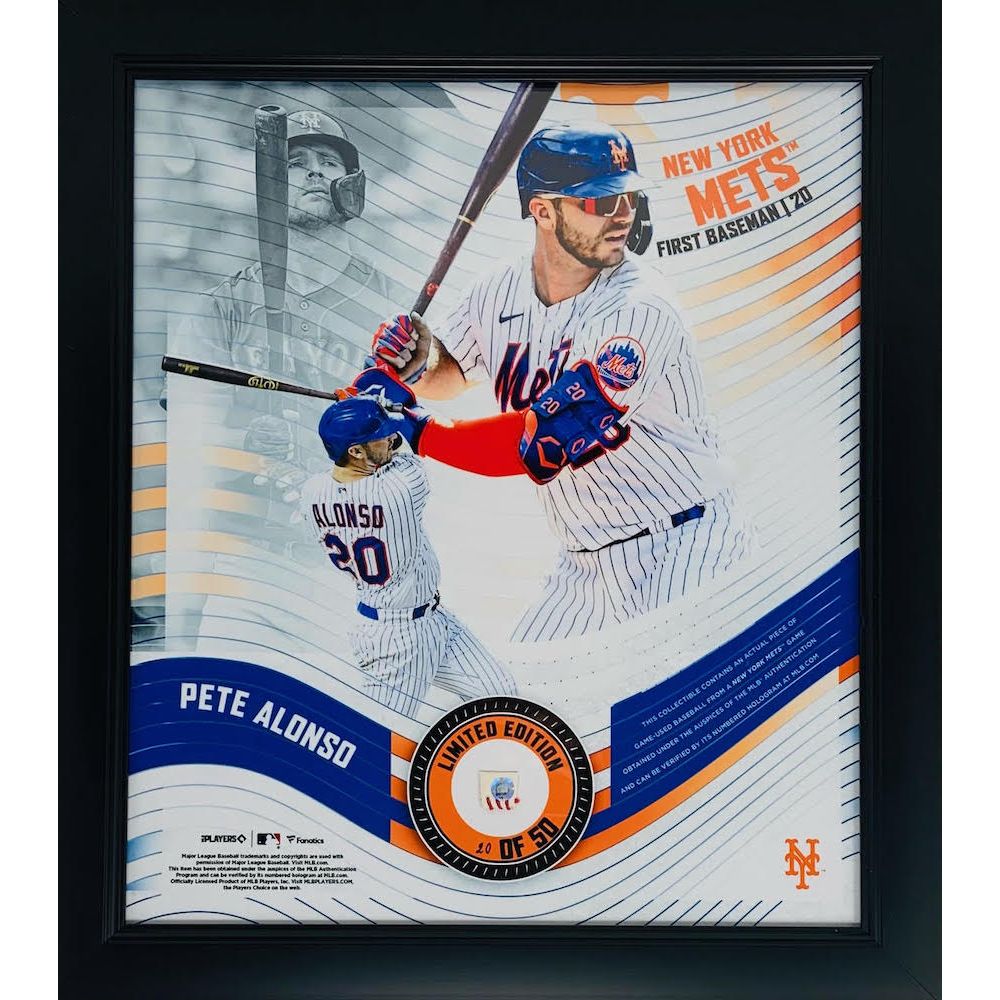 PETE ALONSO Unsigned New York Mets Framed 15" x 17" Game Used Baseball Collage LE 20/50