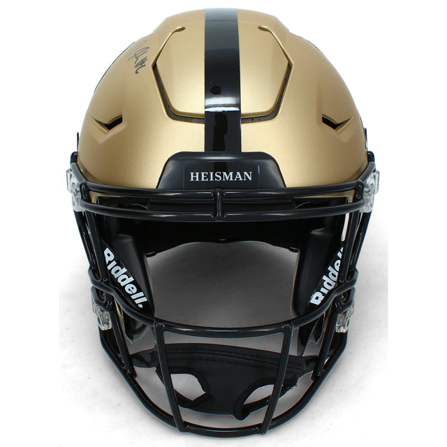 DeVonta Smith Autographed Gold Heisman Trophy Logo Alabama Crimson Tide SpeedFlex Authentic Helmet Beckett