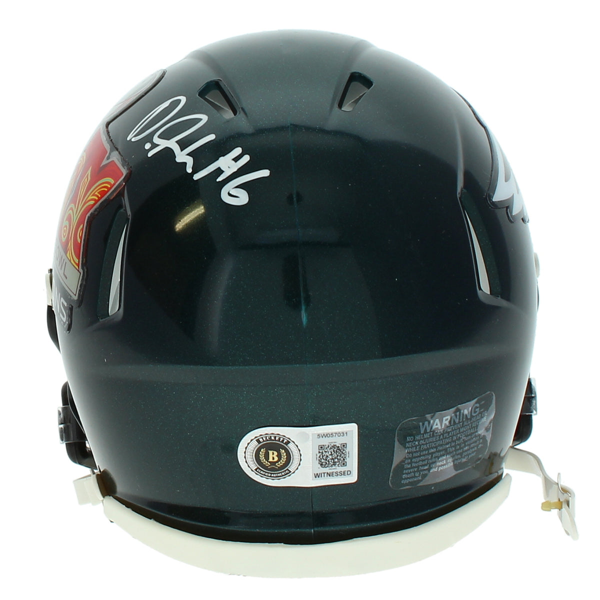DeVonta Smith Autographed Philadelphia Eagles Super Bowl 59 Champions Logo Speed Mini Helmet Beckett