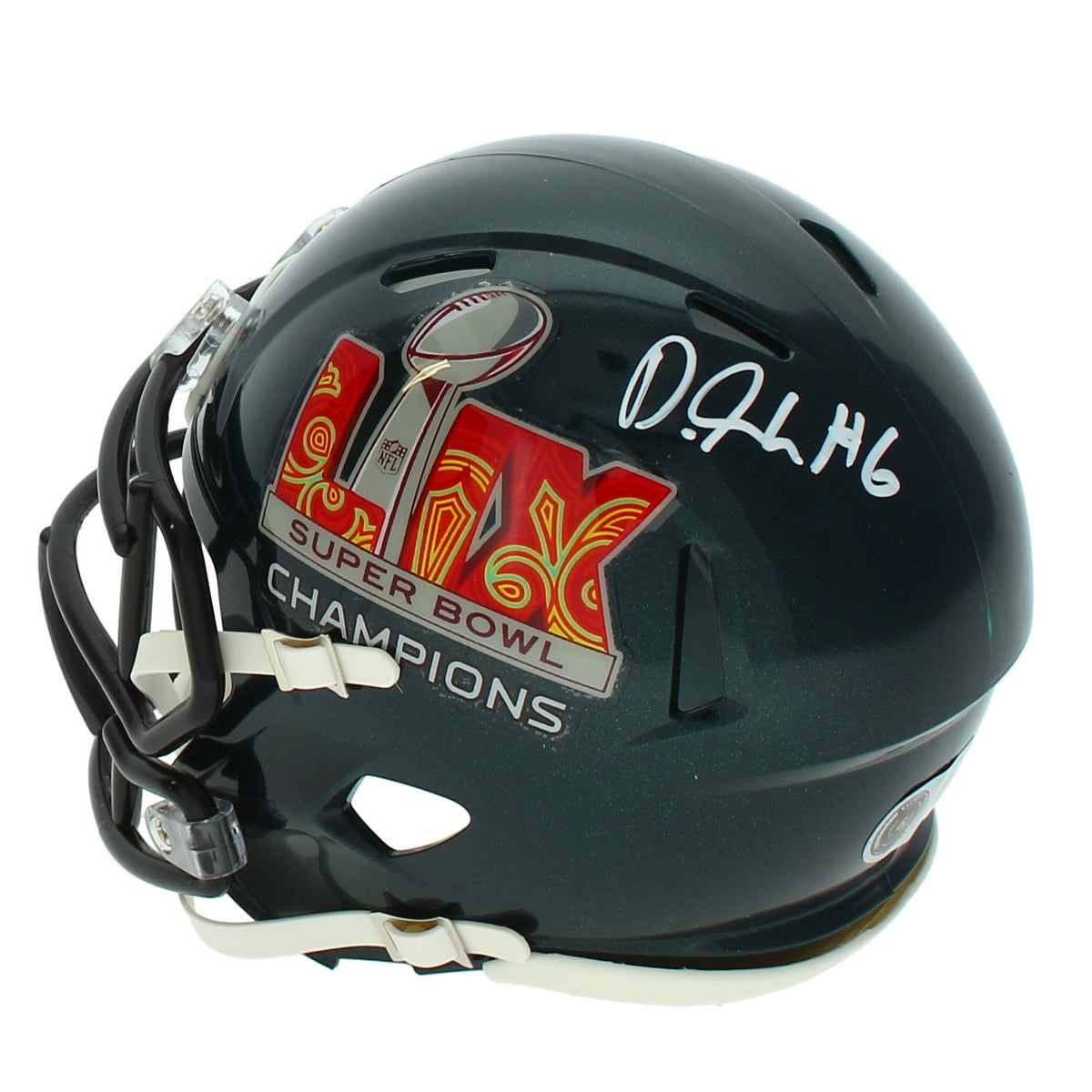 DeVonta Smith Autographed Philadelphia Eagles Super Bowl 59 Champions Logo Speed Mini Helmet Beckett