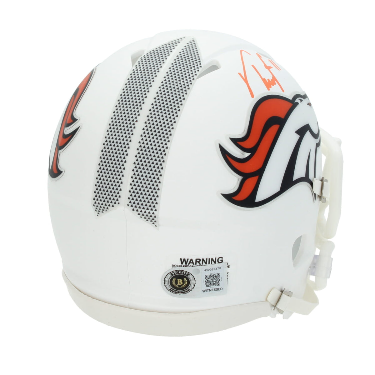 Troy Franklin Autographed Denver Broncos White 2024 Alternate Speed Mini Helmet Beckett