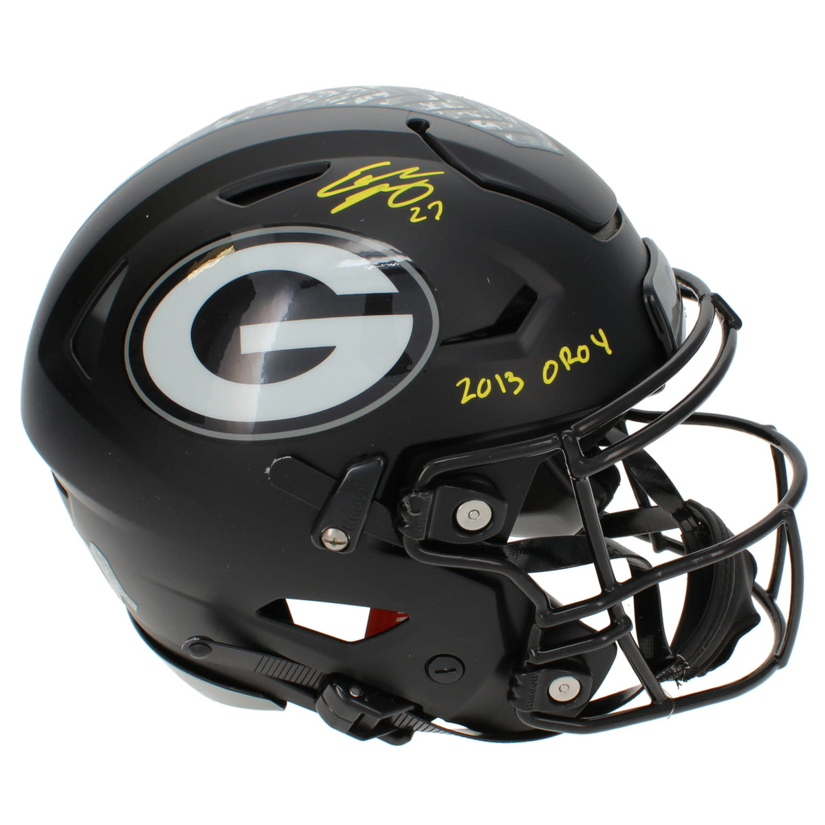 Eddie Lacy Autographed/Inscribed "2013 OROY" Green Bay Packers 2026 Salute to Service Speedflex Authentic Helmet Beckett