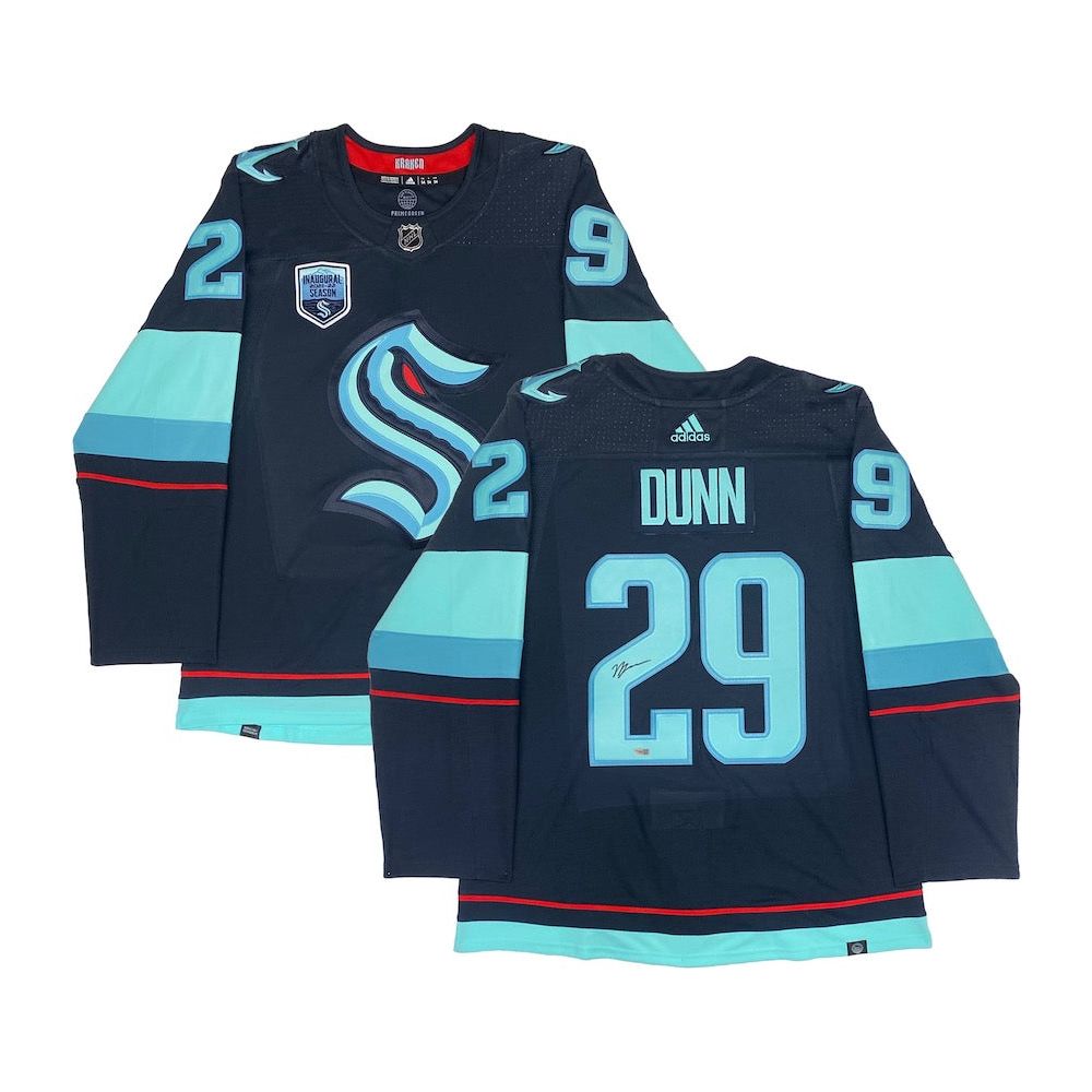 VINCE DUNN Autographed Seattle Kraken Authentic Navy Inaugural Patch Jersey FANATICS