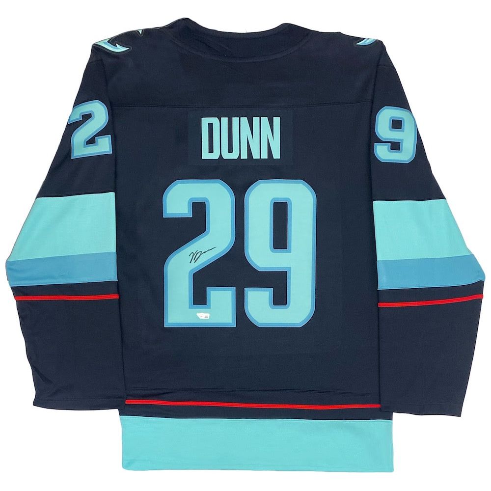 VINCE DUNN Autographed Seattle Kraken Navy Inaugural Patch Jersey FANATICS
