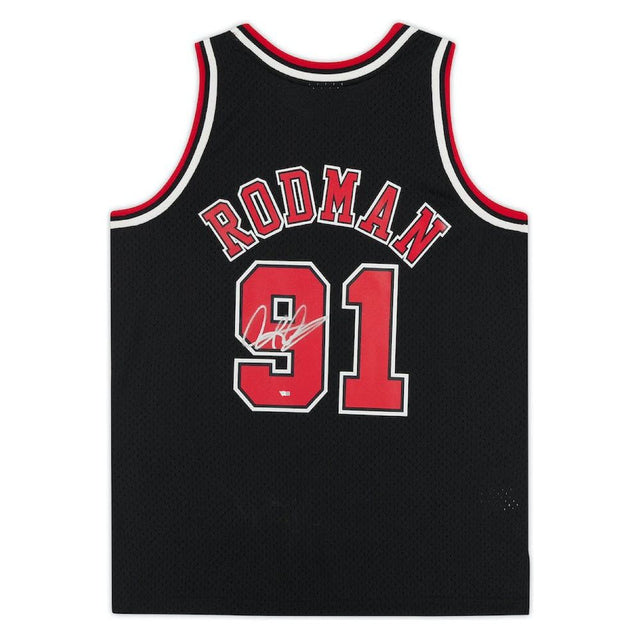DENNIS RODMAN Autographed Chicago Bulls Black Mitchell & Ness Jersey FANATICS