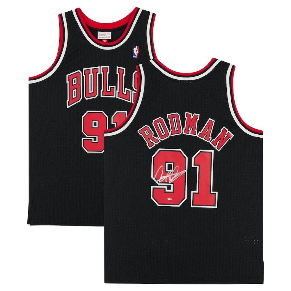 DENNIS RODMAN Autographed Chicago Bulls Black Mitchell & Ness Jersey FANATICS
