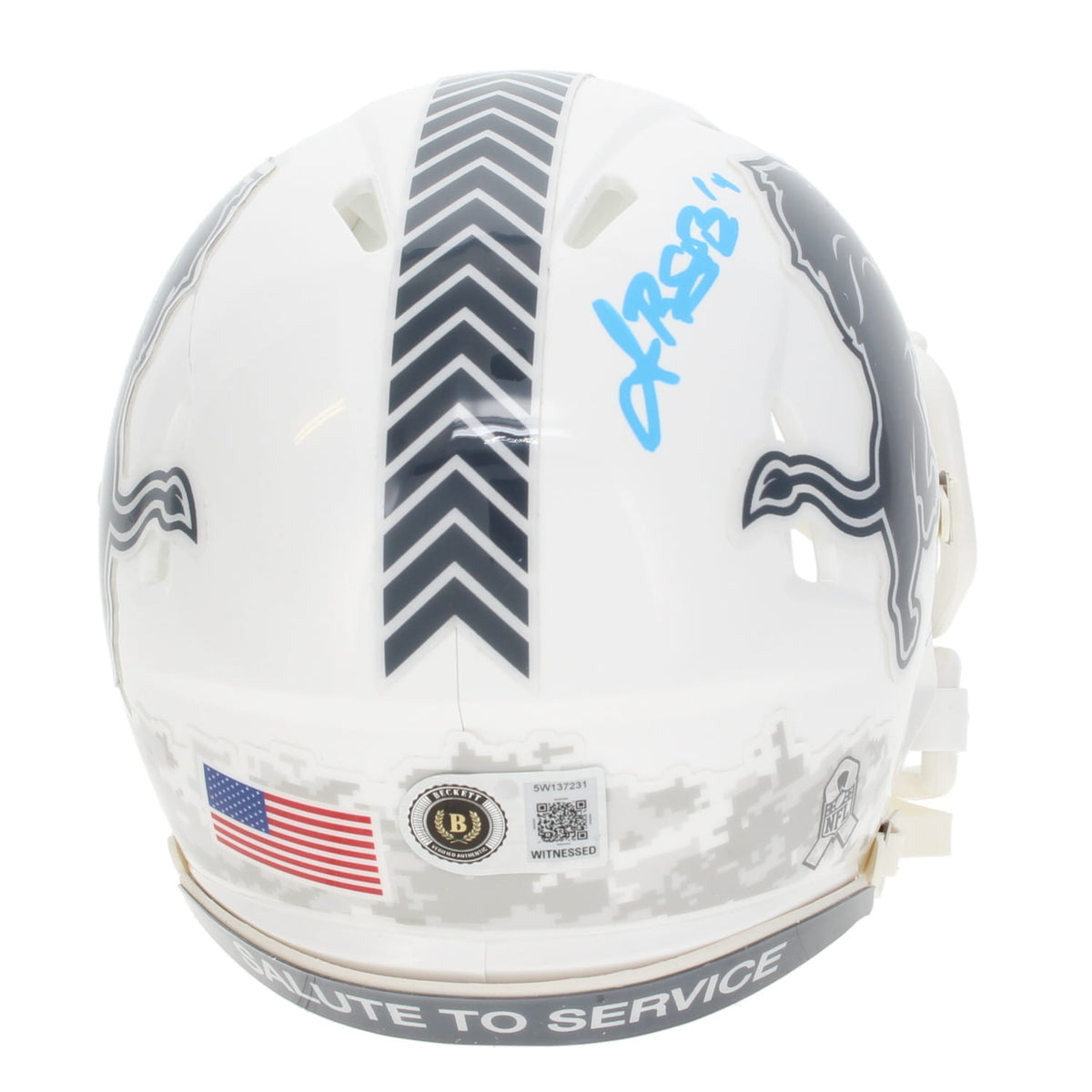 Amon-Ra St. Brown Autographed Detroit Lions 2024 Salute to Service Speed Mini Helmet Beckett