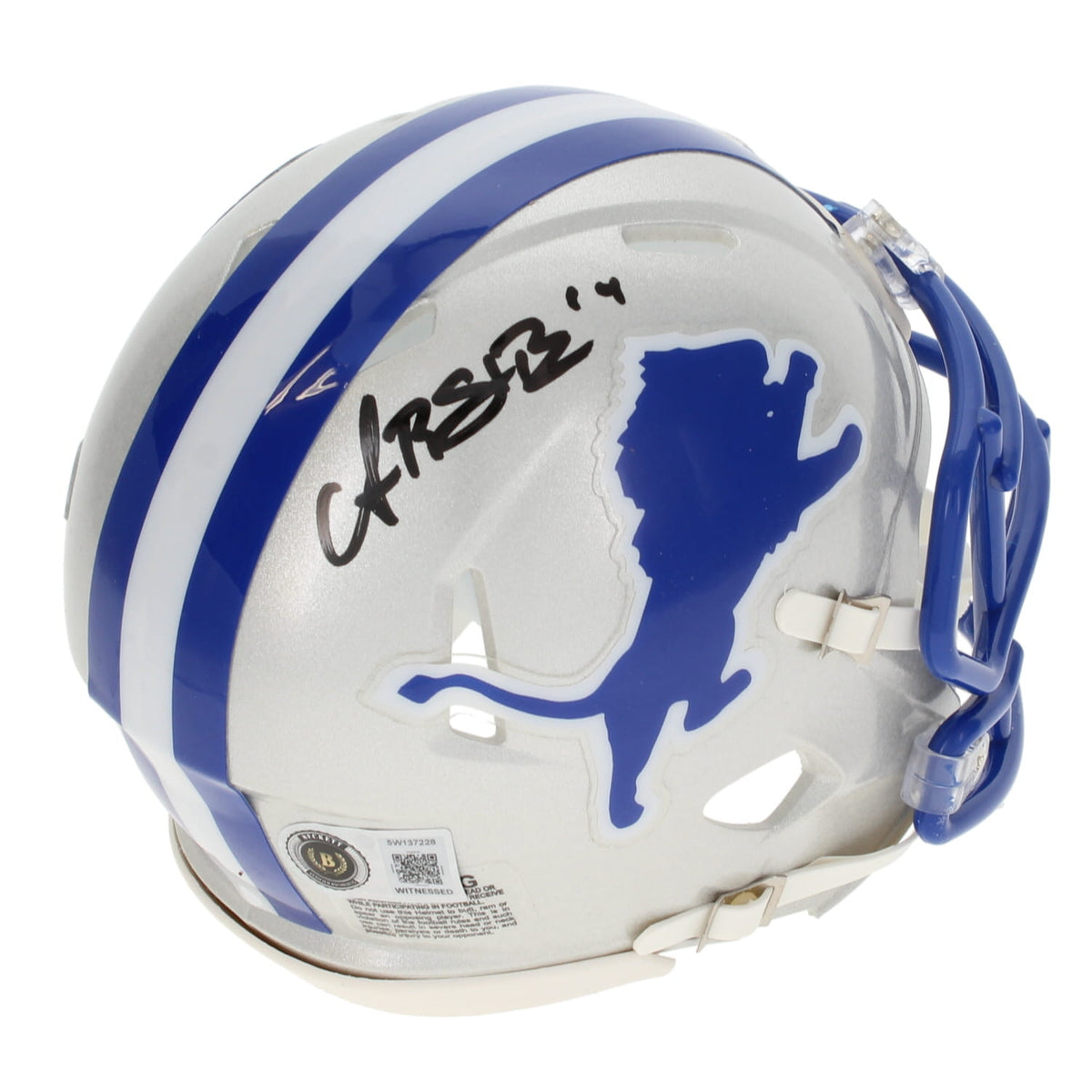 Amon-Ra St. Brown Autographed Detroit Lions 1983-02 Throwback Speed Mini Helmet Beckett