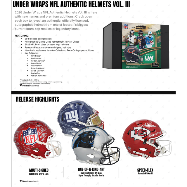 2026 NFL Under Wraps Volume 3 Authentic Mystery Helmet Fanatics (Breaker Ed.)