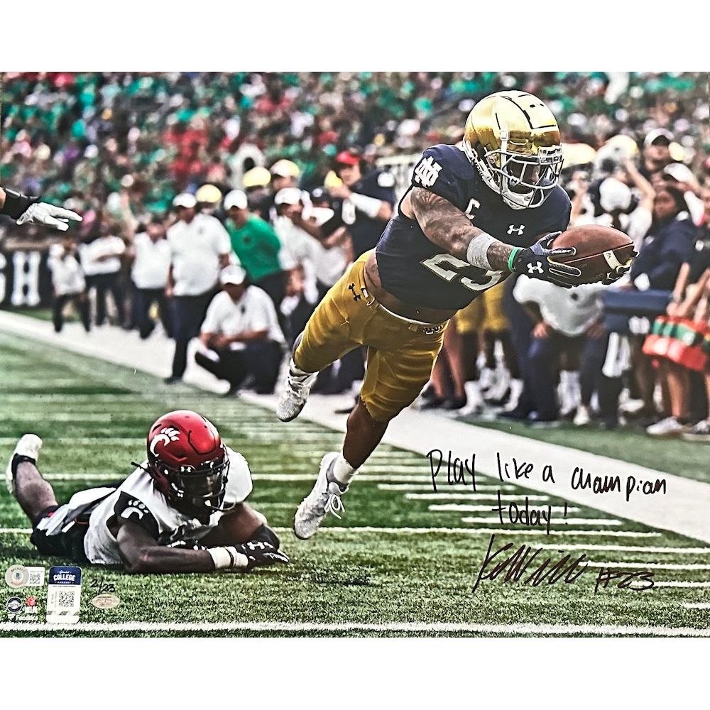Kyren Williams Autographed (in black ink) & Inscribed "Play Like a Champion Today" 16" x 20" Photo Beckett / GDL LE 23