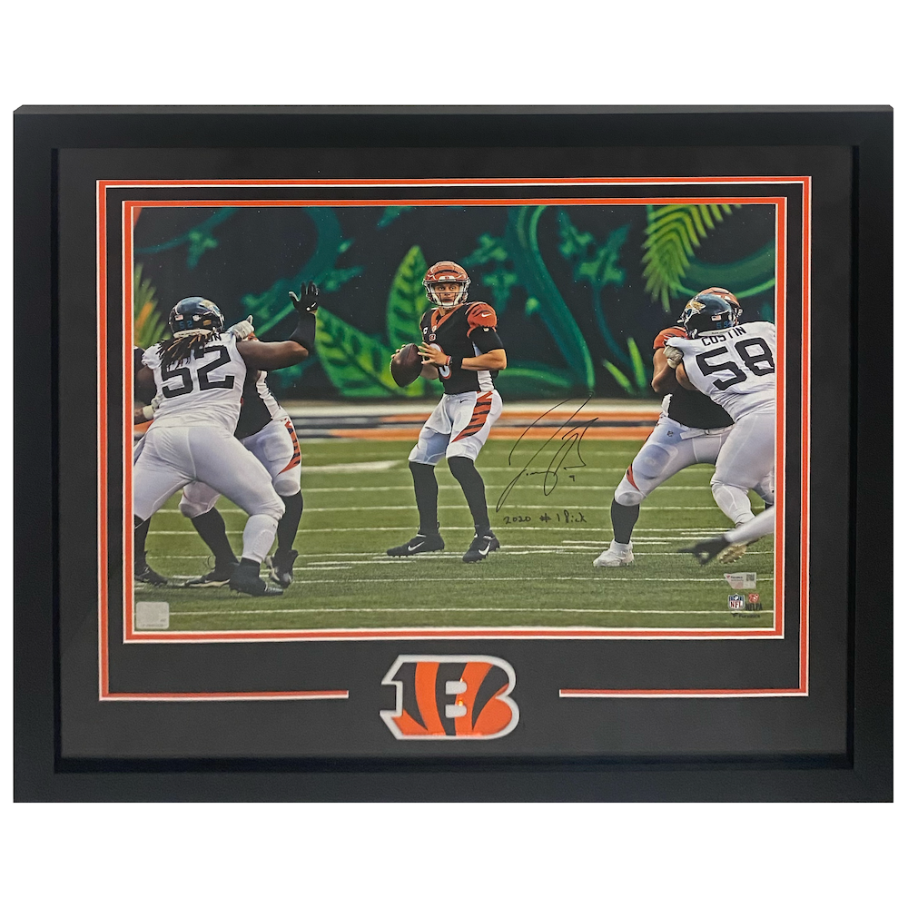 Joe Burrow Autographed "#1 Pick" Bengals "Pocket" Framed 16"x20" Photo Fanatics