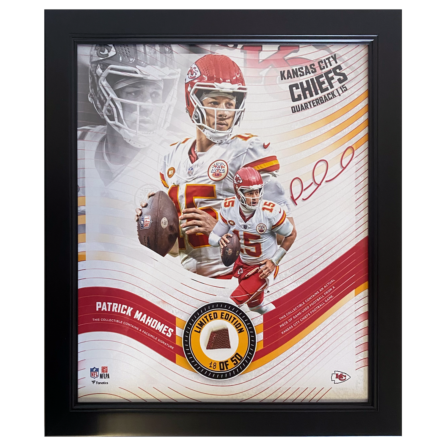 Patrick Mahomes Kansas City Chiefs Framed 15" x 17" Game Used Football Collage LE 50