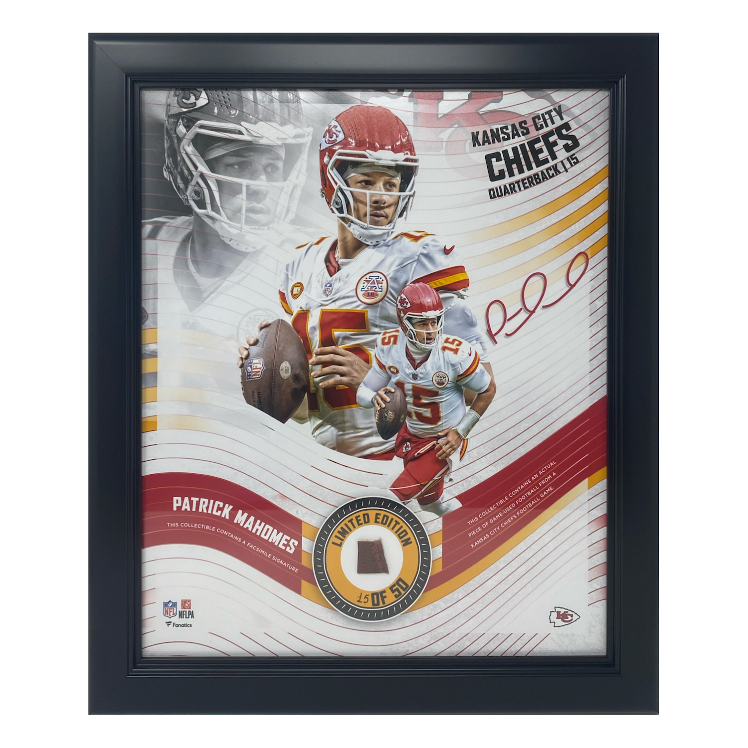 Patrick Mahomes Kansas City Chiefs Framed 15" x 17" Game Used Football Collage LE 15/50