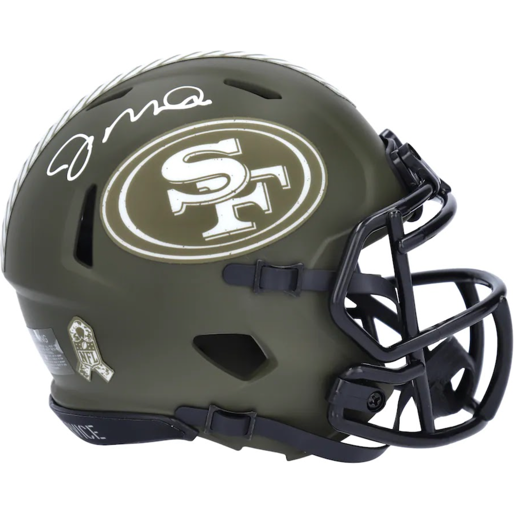 JOE MONTANA Autographed 49ers Salute To Service Mini Speed Helmet FANATICS