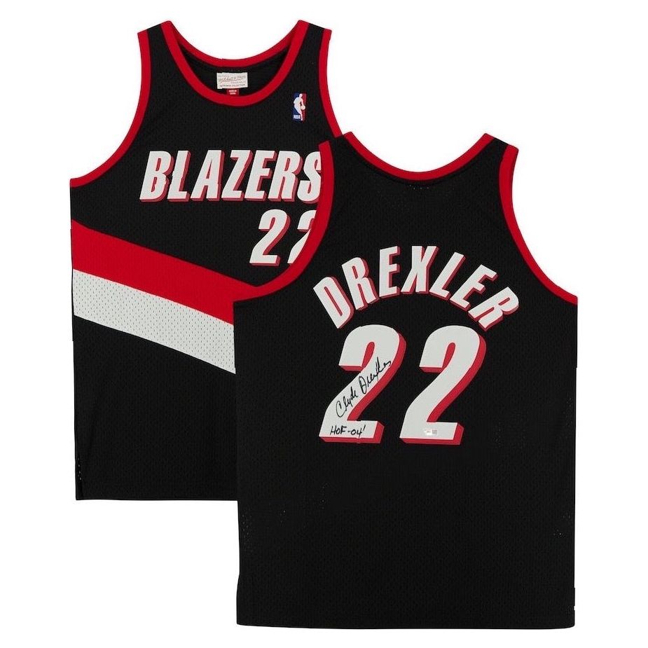 CLYDE DREXLER Autographed "HOF '04" Portland Trail Blazers Black Jersey FANATICS