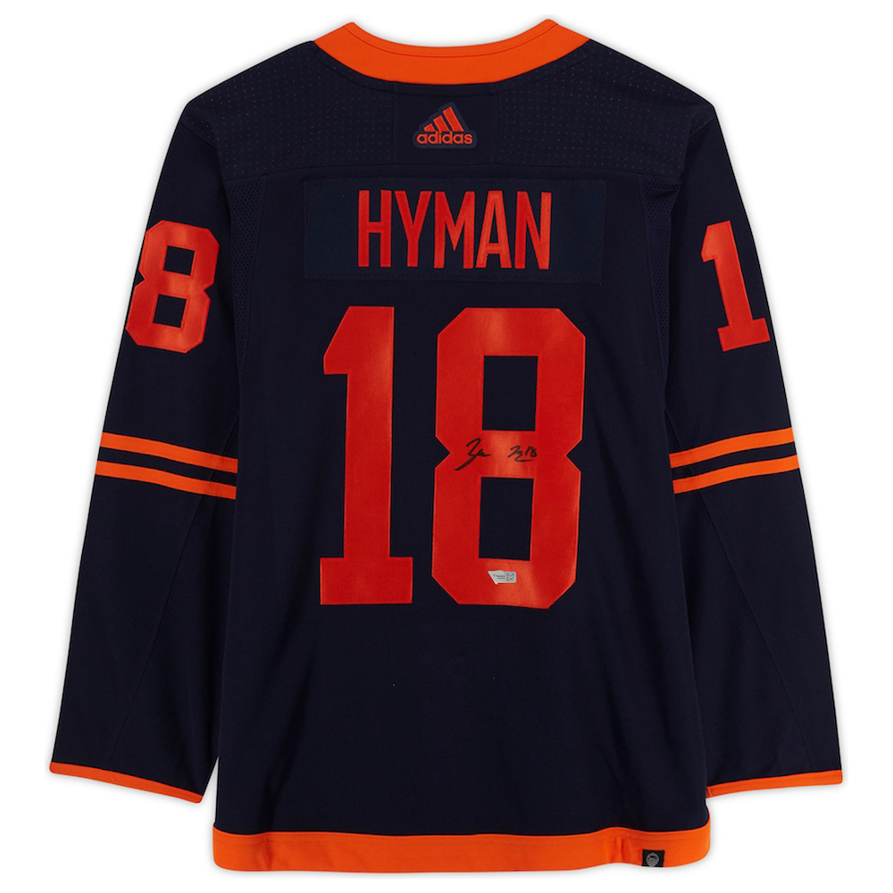 ZACH HYMAN Autographed Edmonton Oilers Authentic Navy Alt. Jersey FANATICS