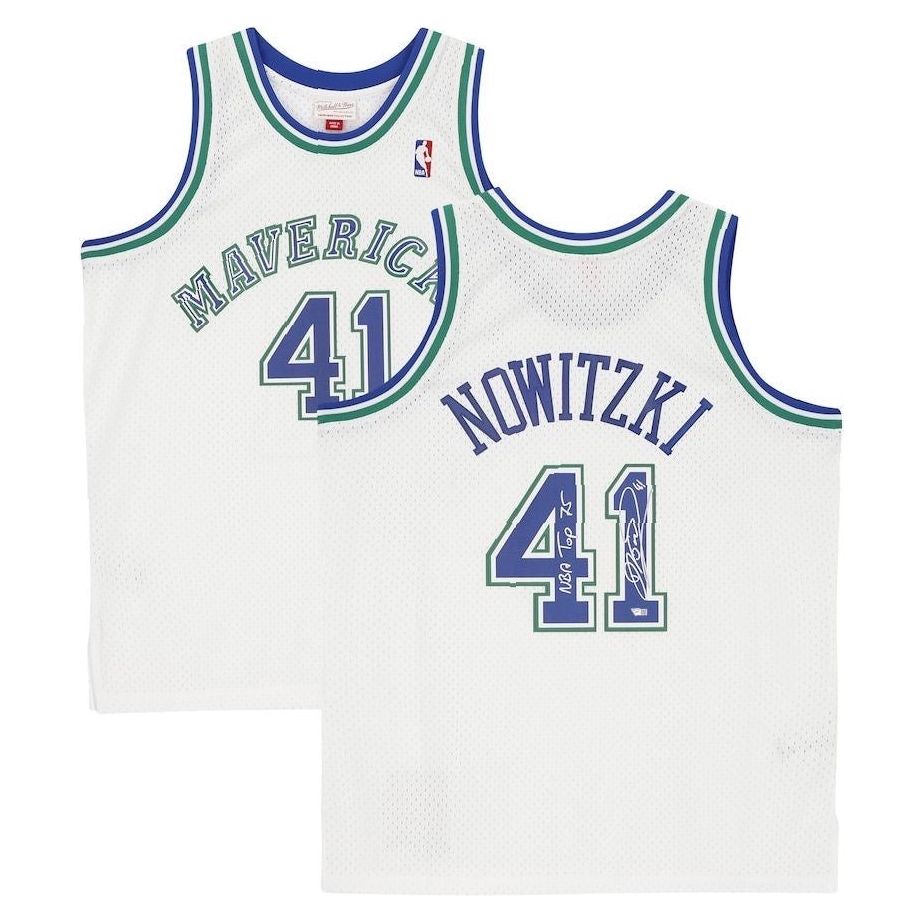 DIRK NOWITZKI Autographed "NBA Top 75" Dallas Mavericks 1998 White Nike Jersey FANATICS