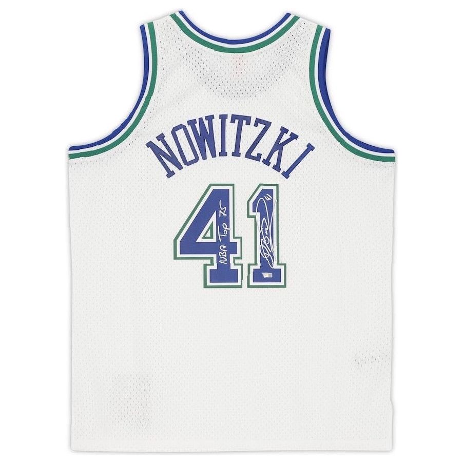 DIRK NOWITZKI Autographed "NBA Top 75" Dallas Mavericks 1998 White Nike Jersey FANATICS