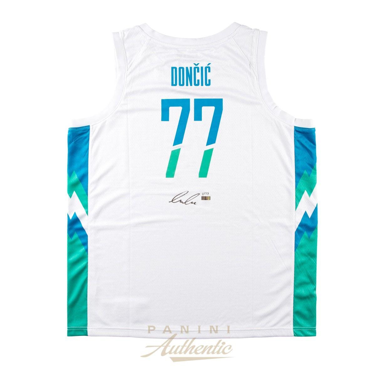 Luka Doncic Autographed White Slovenia Team Swingman Jersey LE 1/177 Panini