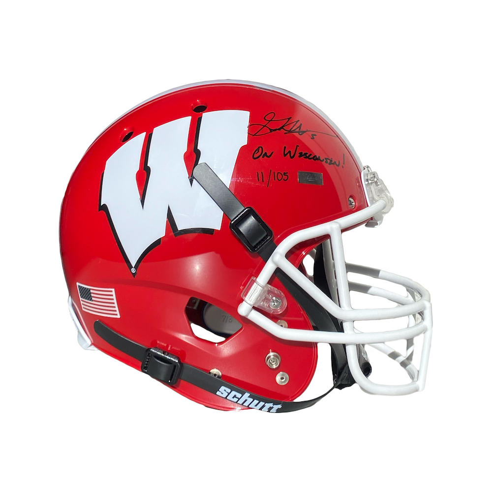 GRAHAM MERTZ Autographed "On Wisconsin" Full Size Badgers Helmet PANINI LE 105