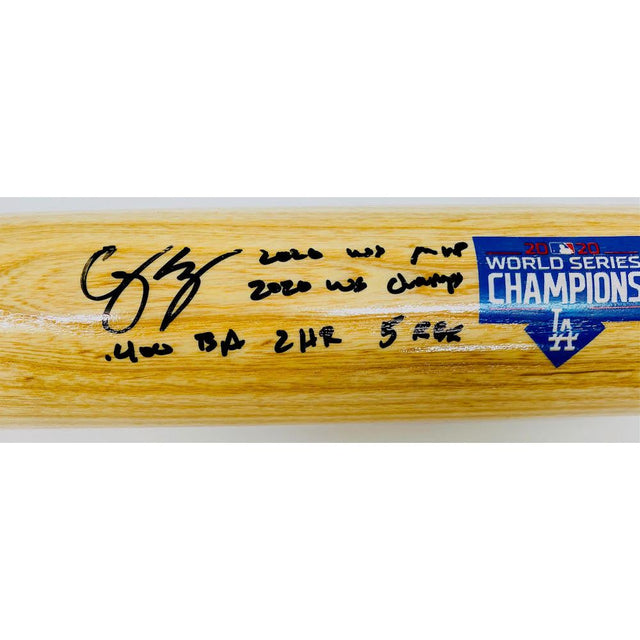 COREY SEAGER Autographed WS Statistic 2020 WS Logo Louisville Slugger Bat FANATICS LE 6/6