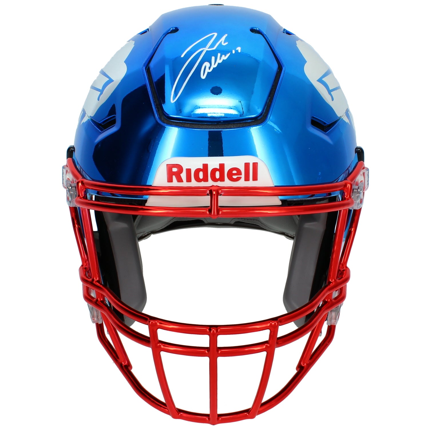 Josh Allen Autographed Buffalo Bills Blue Custom Chrome Inlay SpeedFlex Authentic Helmet with Red Facemask Beckett