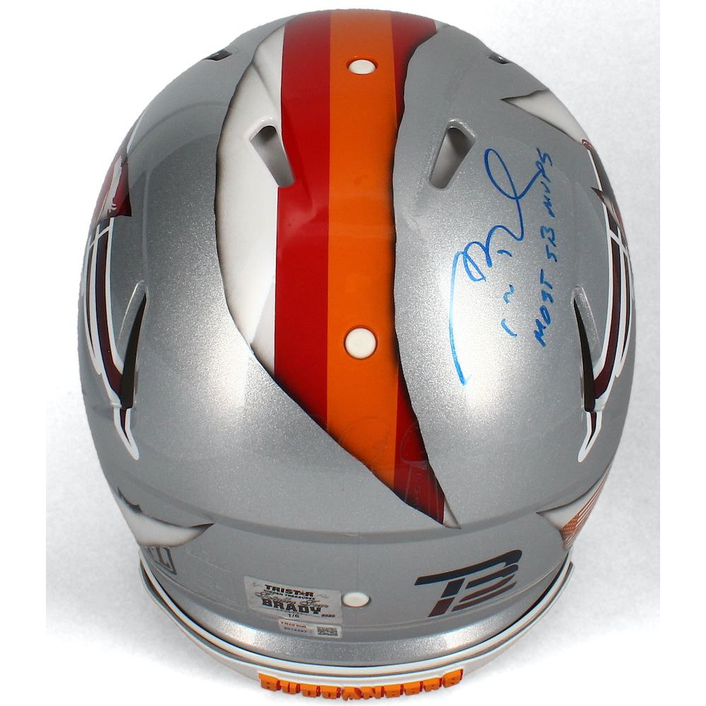 TOM BRADY Autographed Patriots/Bucs "Most SB MVP's" Ripped Speed Authentic Helmet TRISTAR