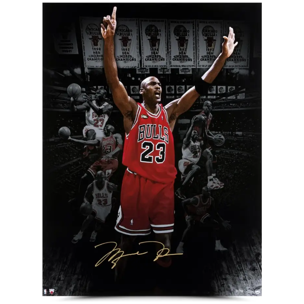 MICHAEL JORDAN Autographed Bulls "6 Banners" 30" x 40" Photograph UDA LE 98